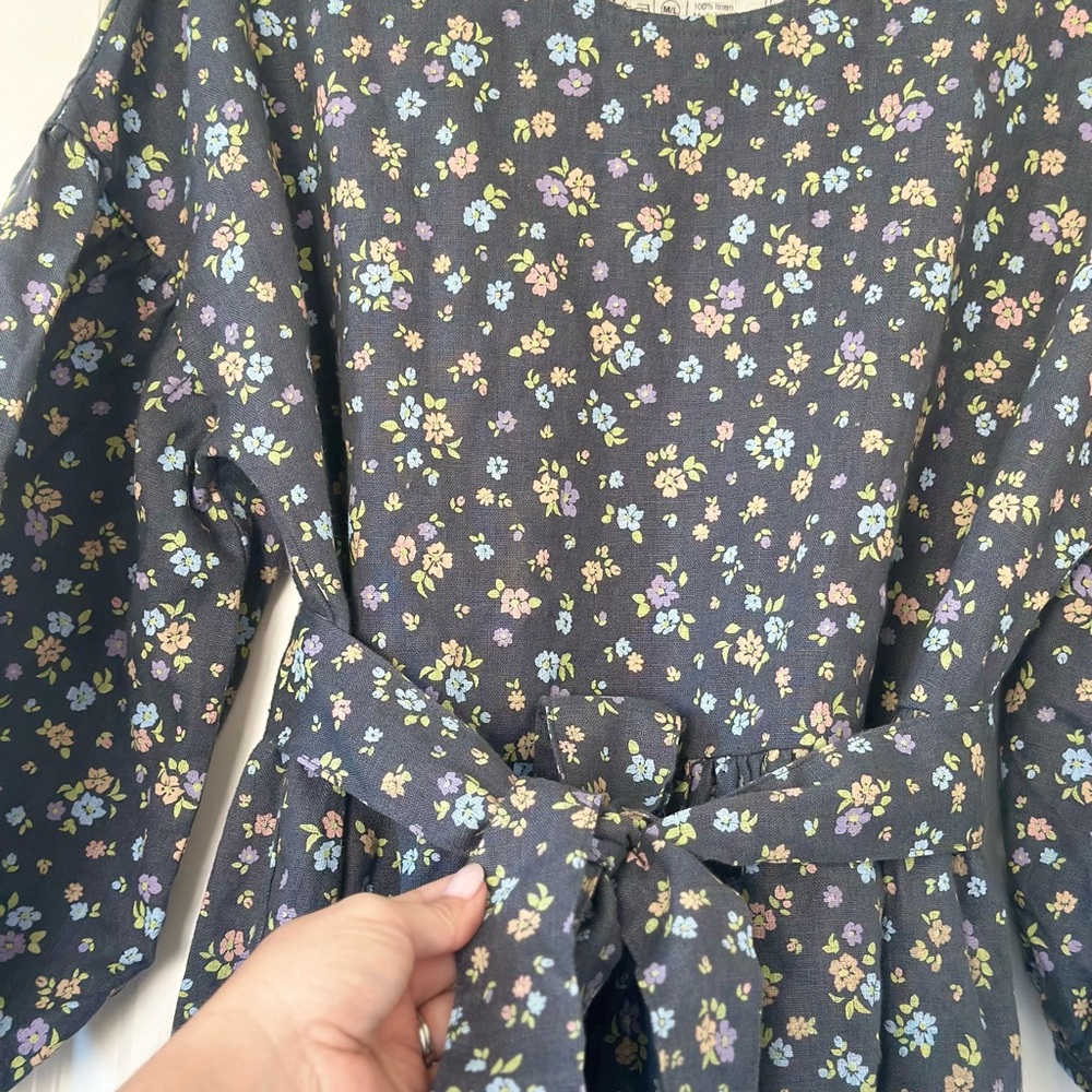 NEW notPERFECTLINEN Montmartre Navy Floral Maxi Dress with Puff Sleeves - Picture 4 of 4